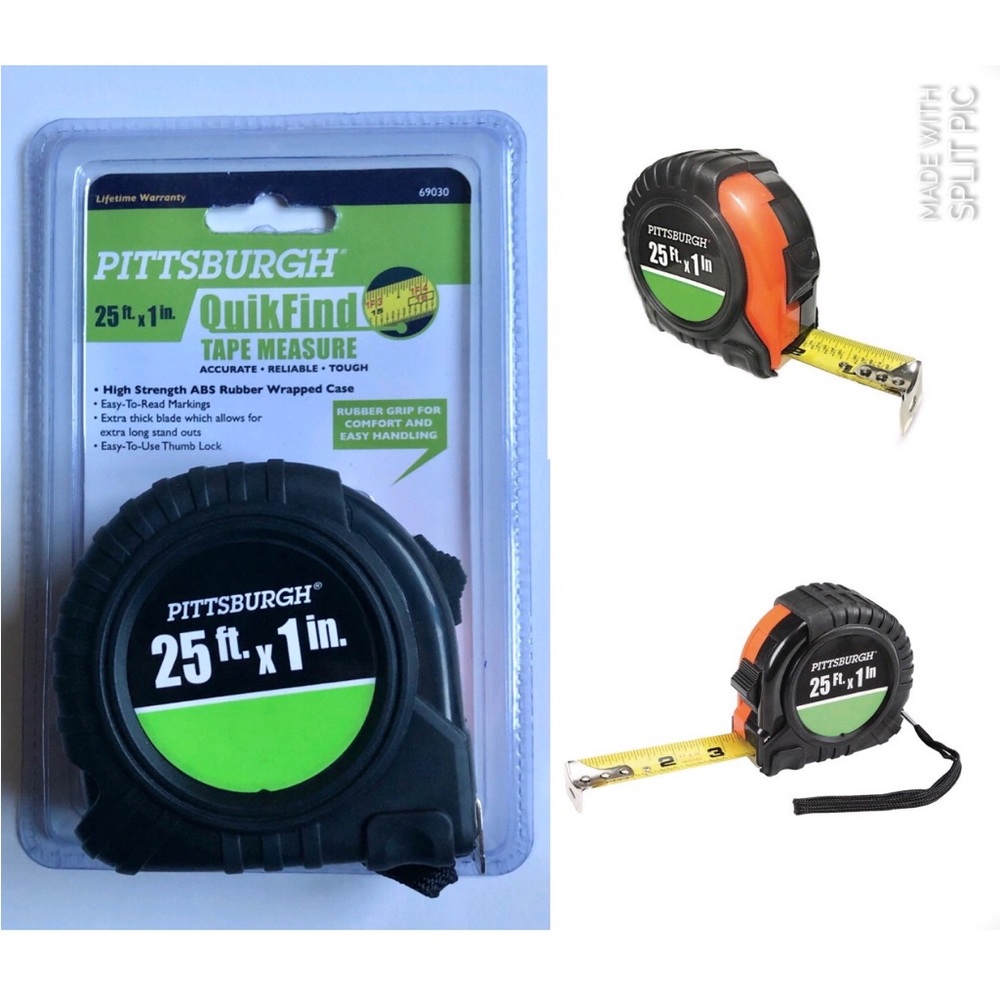 3/$15 NEW PITTSBURGH 25” Tape Measure with ABS Casing 25 ft. x 1 in Black Orange